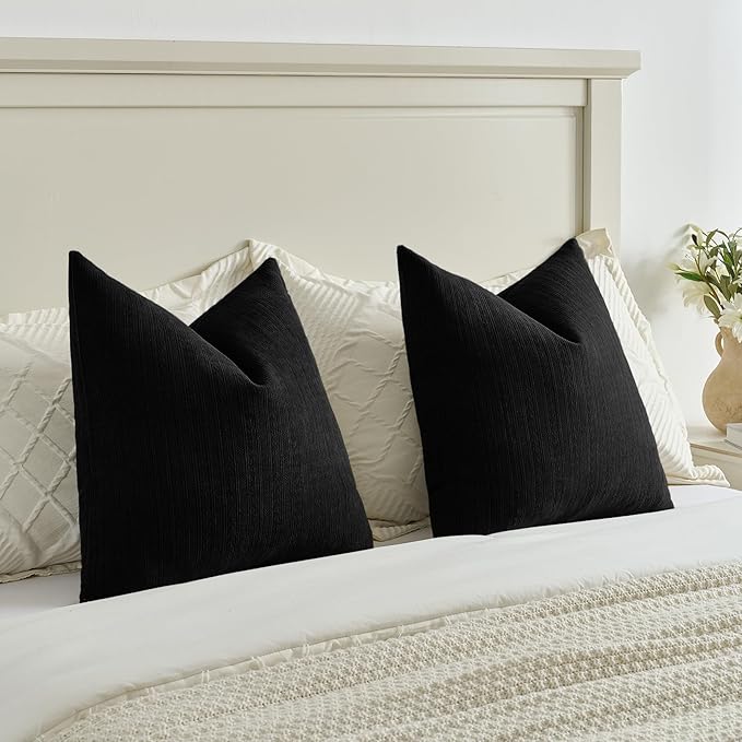 FUTEI Black Decorative Throw Pillow Covers 16x16 Inch Set of 2,Soft Cozy Wheat Ear Striped Patterns Cushion Cases,Modern Home Decor for Couch Bed Living Room