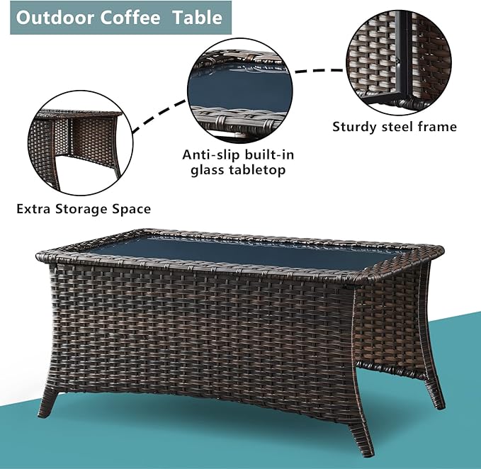 Rilyson Wicker Outdoor Patio Furniture Set - 6 Piece Patio Conversation Sets with Swivel Rocker Chairs, Ottomans, Sofa and Coffee Table, 6 inch Cushions, Deep Seating, for Porch Deck Brown/Beige