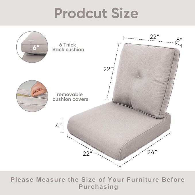 9-Piece Outdoor Patio Cushion Set - Fade & Water Resistant with Removable Olefin Cover, 22x24x4 Inch Memory Foam Cushions for Wicker Sectional Sofa – Beige/Buckle