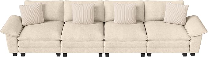 157.5" Cloud Modular Sectional Sofa, 4-Seater w/Deep Seat & Removable Arms, Plush Chenille for Living Room - Beige