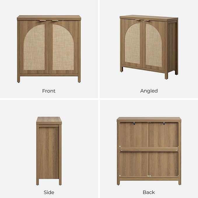 SICOTAS 102" W Rattan Sideboard Buffet Cabinet with Storage Set of 3, Mid Century Modern Credenza with Arch Doors & Shelves Farmhouse Coffee Bar Media Console Cabinets for Living Room, Entryway
