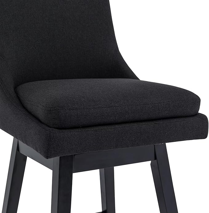 Bar Stools Set of 4, 26 Inch Upholstered Barstools with 14.2" High Back and Footrest, Swivel Counter Height Barstools for Kitchen Island Home Bar Performance Fabric Black