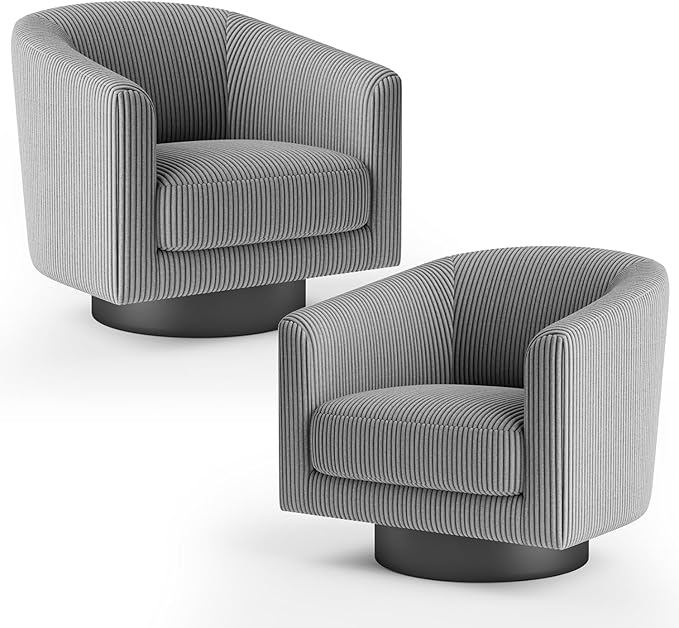 360Β° Swivel Accent Chairs Set of 2, Modern Bucket Chair, Corduroy Barrel Armchair, Comfy Boucle Chair, Single Sofa for Living Room Bedroom. Dark Grey
