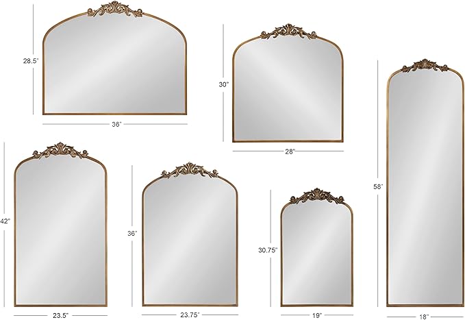 Kate and Laurel Arendahl Ornate Traditional Arched Mirror; 36 x 29; Black; Decorative Baroque Style Arched Wall Mirror with Wide Frame and Ornamental Crown