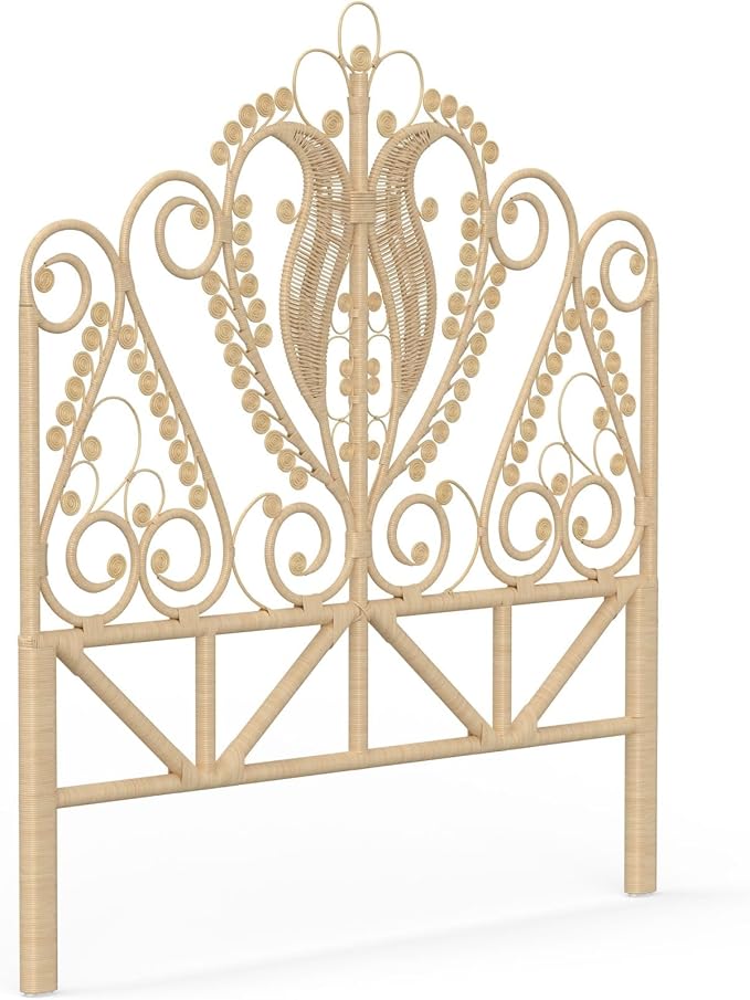 KOUBOO Peacock Rattan Headboard, Queen Size, Natural Color