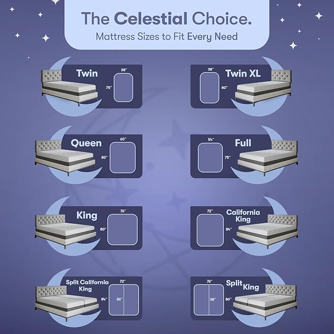 Celestial Sleep Gel Memory Foam Mattress in a Box, Made in The USA, CertiPUR-US® Certified Foam, Oeko-Tex, and Fiberglass-Free Certified Bed, 8 inch Firm - Twin