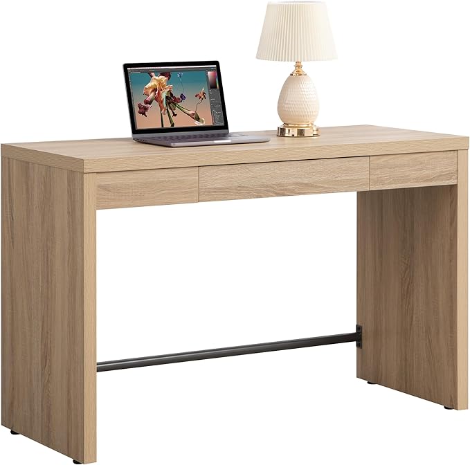 SICOTAS Computer Desk Writing Table - 47-Inch Wooden Study Desk for Bedroom, Farmhouse Home Office Desk with Drawer, Boho Makeup Vanity Table for Dormitory (Reclaimed Light Oak, 1 Piece)