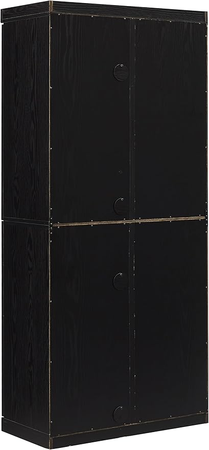 Crosley Furniture Essen Glass Door Kitchen Pantry Storage Cabinet with Doors and Shelves, Living Room, Black