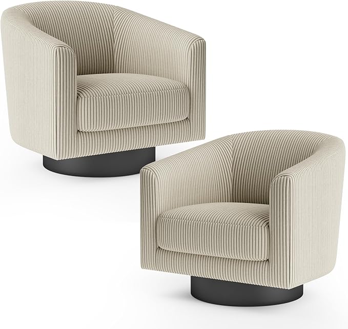 360Β° Swivel Accent Chairs Set of 2, Modern Bucket Chair, Corduroy Barrel Armchair, Comfy Boucle Chair, Single Sofa for Living Room Bedroom. Camel