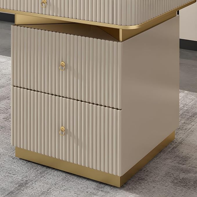RUNNUP Stone top Computer Desk with 5 Drawers, Rectangular Home Computer Desk Writing Desk, Modern Executive Desk, Without Chairs, Khaki, 47.5" L x 23.5" W x 29.5" H