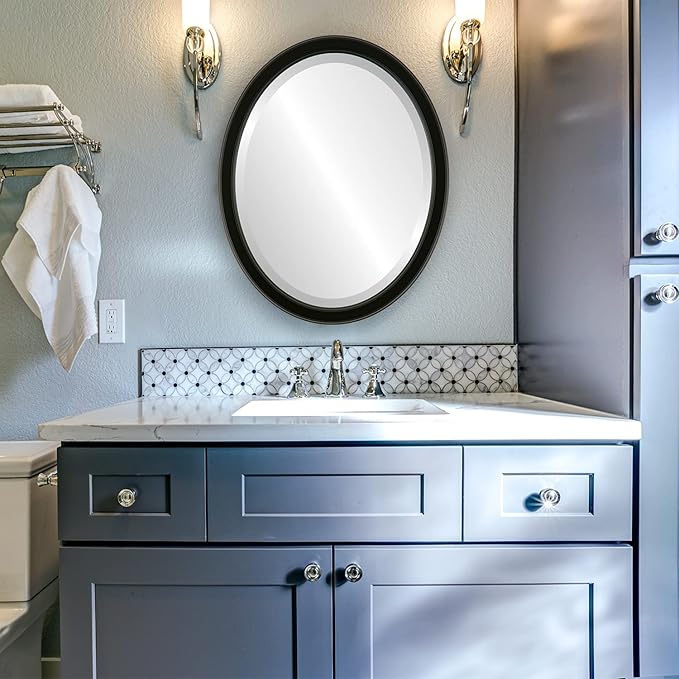 OVALCREST Oval Beveled Wall Mirror for Home Decor - Toronto Style - Matte Black - 26" x 22"