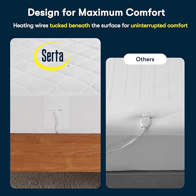Serta Multi-Zone Heated Mattress Pad – Single Controller for Personalized Body & Foot Warmth, 10 Heat Settings, Auto Shut-Off, Soft Microfiber, Machine Washable, 15" Deep Pocket – Twin XL Size