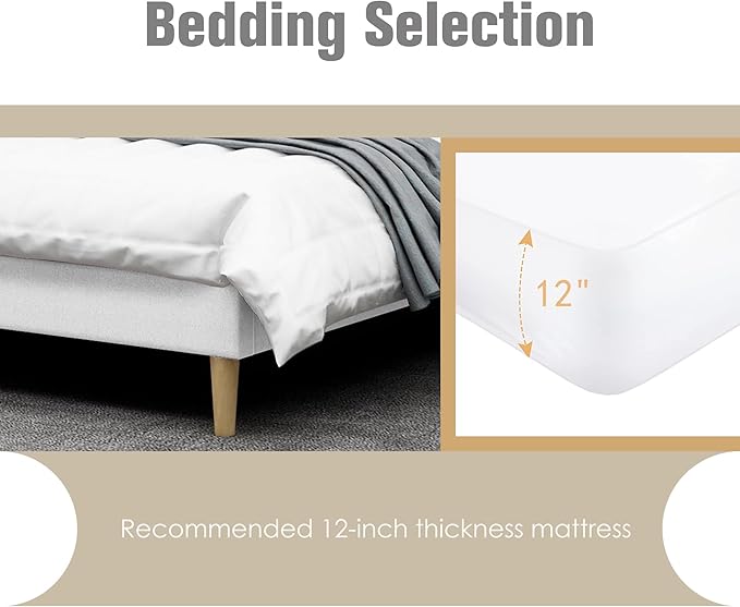 AGARTT Upholstered Platform Bed Frame Full Size with Headboard and Footboard/Wooden Slats Support/No Box Spring Needed/Easy Assembly,White Linen