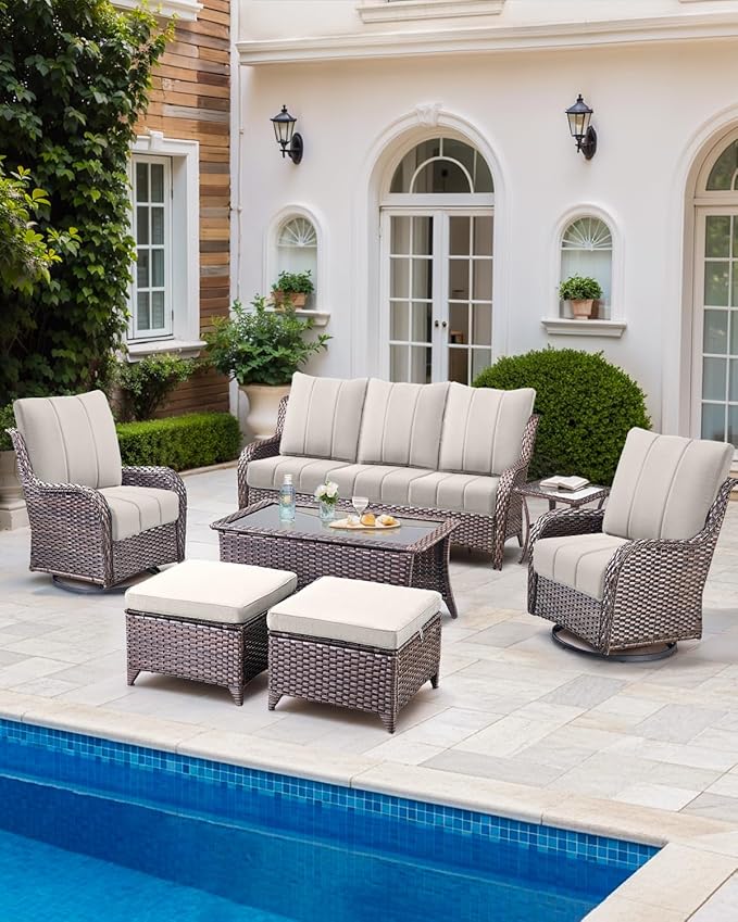 Luxury 24x24x6 Inch Kitty Outdoor Cushions for 5 Peice Patio Furniture Set - Set of 5 Water-Resistant Pillow for Dining Rocking Swivel Chairs Loveseat Couch Sectional Sofa - Beige