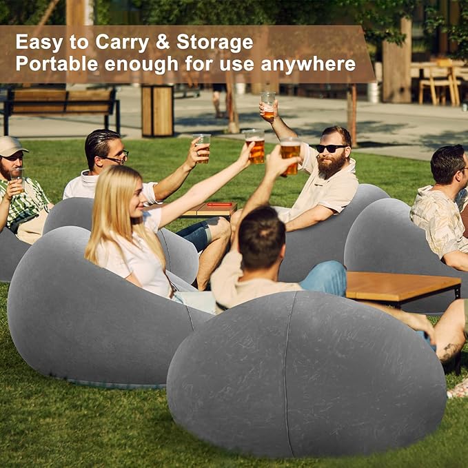 Realspring 12 Pcs Bean Bag Chairs for Adults Inflatable Chairs with Electric Air Pump,Blow up Couch Folding Portable Inflatable Couch Lazy Sofa for Reading Living Room Camping (Grey)