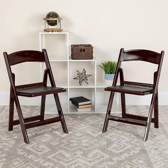 EventStable Titan PRO Resin Folding Chair - Mahogany Indoor/Outdoor Lightweight Folding Chair with Vinyl Padded for Weddings Parties Events - 50 Pack