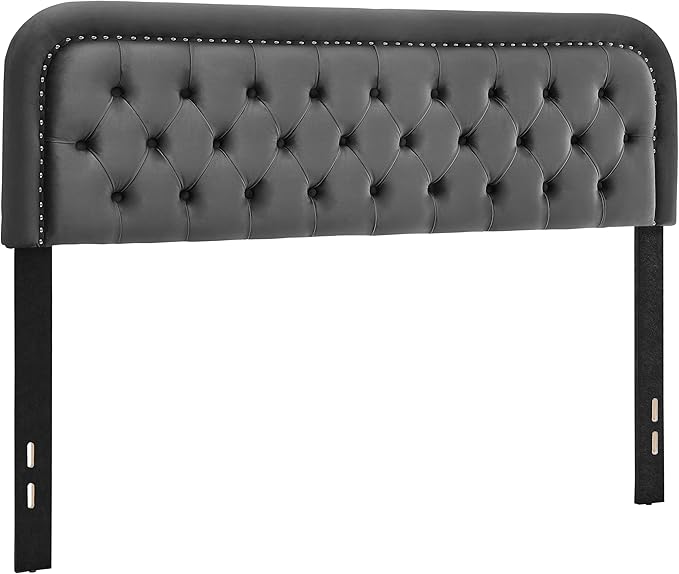 Tufted Upholstered Headboard,Button Solid Wood HeadBoards with Adjustable Height,Modern Performance Velvet Bed Head Boards,Easy Install&Nailhead (Gray, Twin)