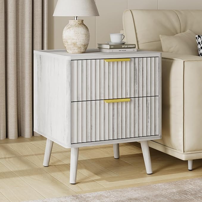 LYNSOM Fluted Dresser and Nightstand Sets 3 Piece, 5-Drawers Dresser and 2-Drawer Nightstands Set of 2, Wood Bedroom Furniture Set for Home, Bedroom, Hallway, White