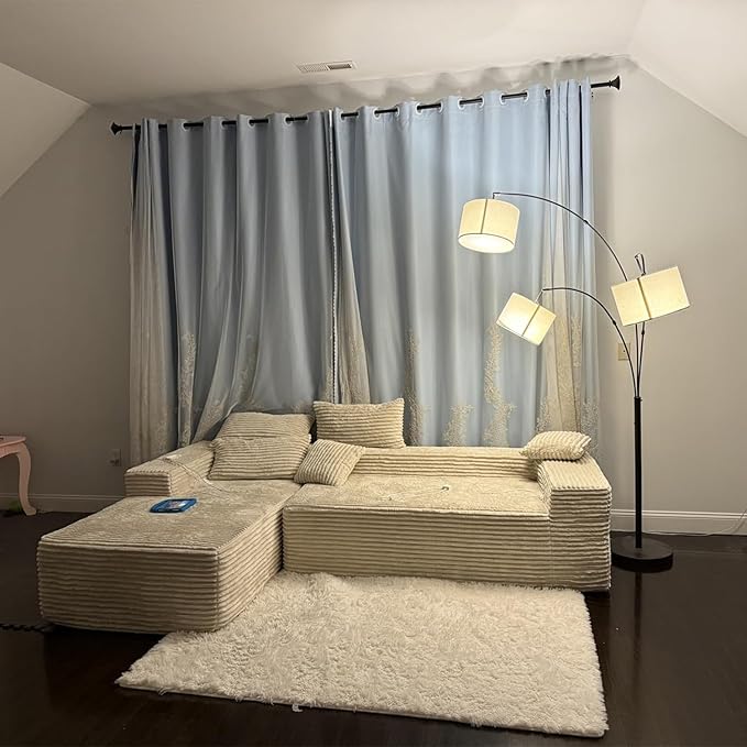 Kingdura 105.5'' Cloud Sectional Couch with L-Shape Chaise, Beige Modern Modular Sofa with Deep Seat, Corduroy Fabric, No Assembly Required, Upholstered Couches for Living Room Bedroom