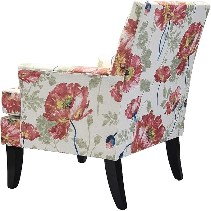 HULALA HOME Modern Accent Chairs Set of 2, Farmhouse High Back Floral Chairs with Wooden Legs & Nail Head Trim, Comfy Upholstered Armchairs for Living Room/Bedroom (Red Yellow Floral)