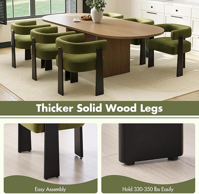 Modern Dining Chairs Set of 4, Upholstered Velvet Barrel Accent Chairs with Backrest & Arms, Wide and Thicker Padded Kitchen Side Chair with Wooden Legs for Dining Room, Livingroom, Dark Green