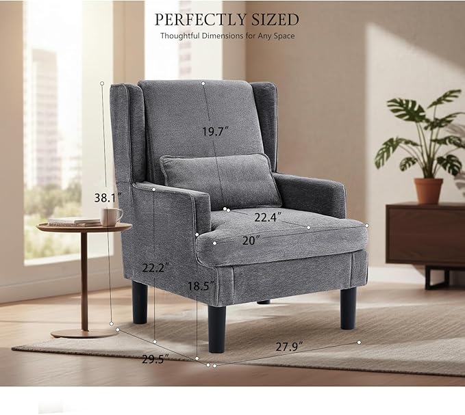 Modern Accent Chair for Living Room Chairs Upholstered Oversized Reading Chair Accent Chairs Set of 2 Living Room Chair Arm Chair with High Back and Wood Legs,Armchair Comfy Chair for Bedroom(Grey)