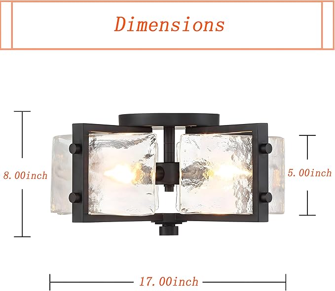 Bofea-Industrial Flush Mount Ceiling Light, Black Circular 4-Lights Farmhouse Hallway Light Fixture, Water Ripple Flush Mount Fixture Perfect for Kitchen Island,Dining Room and Hallway.