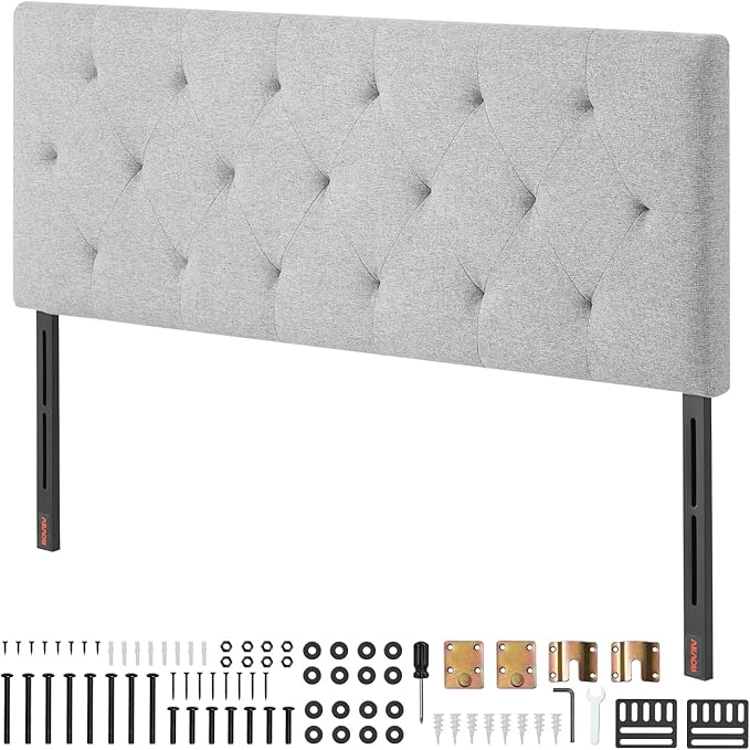 VEVOR Headboard, Full Size Headboard with Adjustable Height, Comfortable Diamond Tufted for Full Size Bed, W 56.3 x H(35.6-47.4) inches, Ideal for Bedroom, Hotel, Homestay, Dormitory, Light Grey