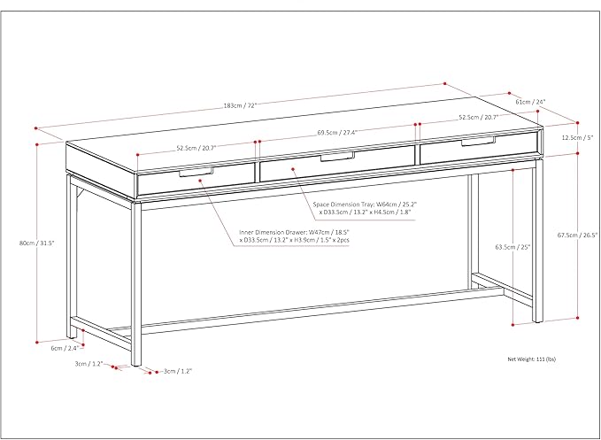 SIMPLIHOME Banting Desk - 72-Inch Wide Solid Oak Veneer and Metal Writing Desk in Oak, Modern Industrial Home Office Computer Table for Study with 2 Drawers and Flip-Down Keyboard Tray