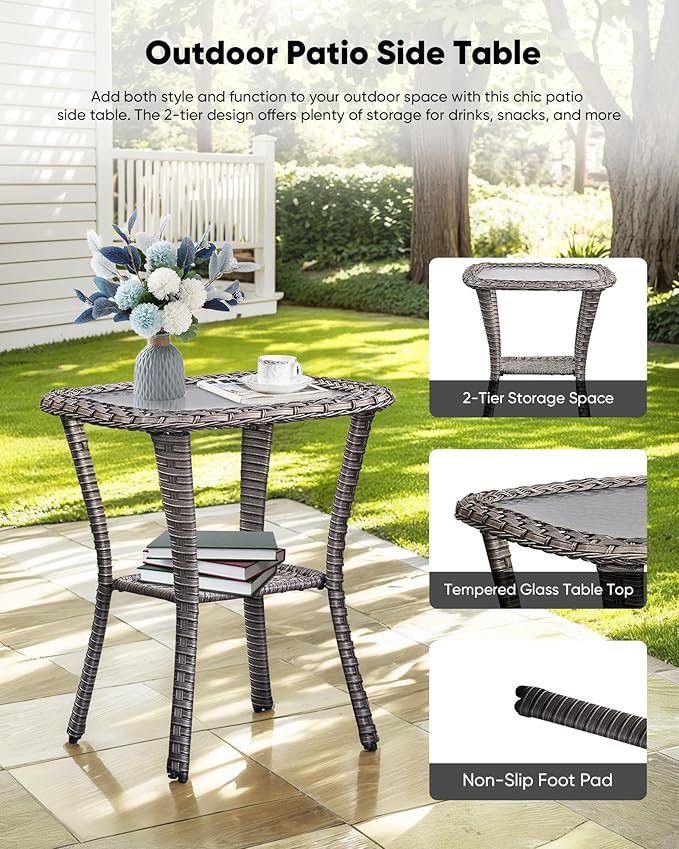 7-Piece Outdoor Wicker Patio Furniture Set with Swivel Glider Chairs, 3-Seat Sofa, Coffee Table & Ottomans 5” Olefin Cushions Ergonomic Neck-Lumbar Backrest All-Weather Rattan for Garden, Deck, Porch