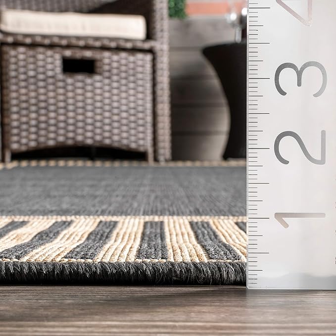 Nuloom Asha Dark Grey/Ivory, 9' 6" x 12', Casual, Striped Border, Soft and Cozy, High Traffic, Stain Resistant, Easy Clean, Durable Area Rug for Indoor/Outdoor Patio, Deck, Porch, Garden, Courtyard