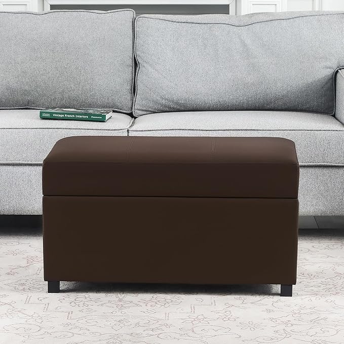 Asense Storage Ottoman Bench –32 Inch Stylish Compact Design with Storage, Extra Seating & Modern Leather Appeal for Living Room, Bedroom, Entryway, Espresso Brown