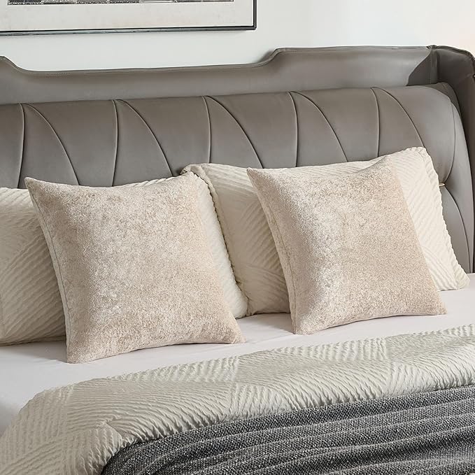 FUTEI Beige Flannel Throw Pillow Covers 12x20 Inch Set of 2,Soft Dimensional Textured Lumbar Pillow Cases,Modern Home Decor for Couch Living Room