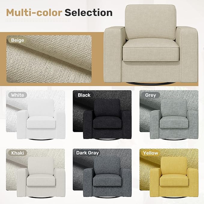 Swivel Accent Sofa Chair Set of 4, Modern Comfy Oversized Upholstered Cushion Back Armchair in Linen 1pcs for Living Room, Bedroom, Reading Room(Beige)