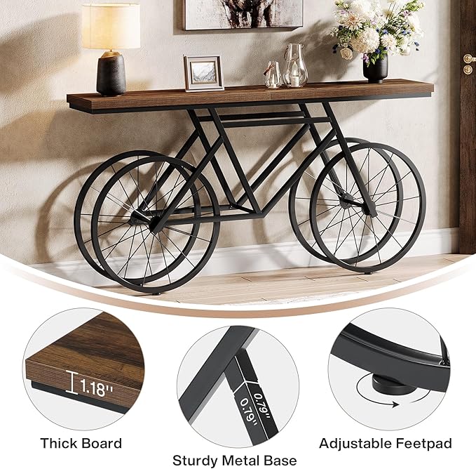 Tribesigns 70.9-Inch Extra Long Console Table, Narrow Sofa Table with Bicycle Metal Base, Modern Industrial Entryway Table Behind Couch Table for Living Room, Hallway, Entrance, Foyer, Rustic Brown