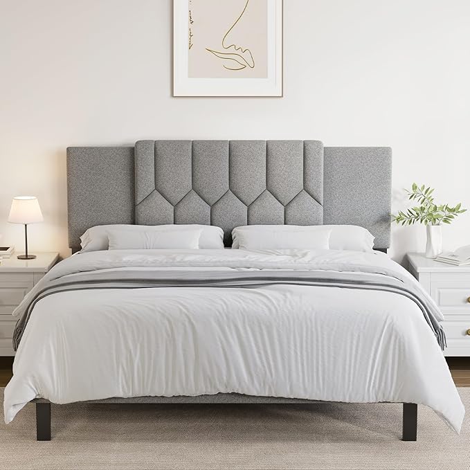 Upholstered Tufted Headboard, 3 in 1 Headboard for Full/Queen/King Size Bed, Height & Width Adjustable Head Boards, Attach Frame, Study & Comfortable, Ideal for Bedroom, Dorm, Guest Room, Grey