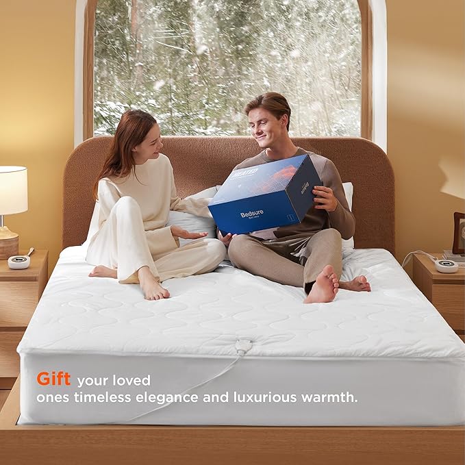 Bedsure Waterproof Heated Mattress Pad Twin - Cotton Bed Warmer with Memory & Preheat Functions, 10 Heat Settings & 12 Hour Shut Off, Single Controller, Electric Mattress Pad Twin, 39"x75"