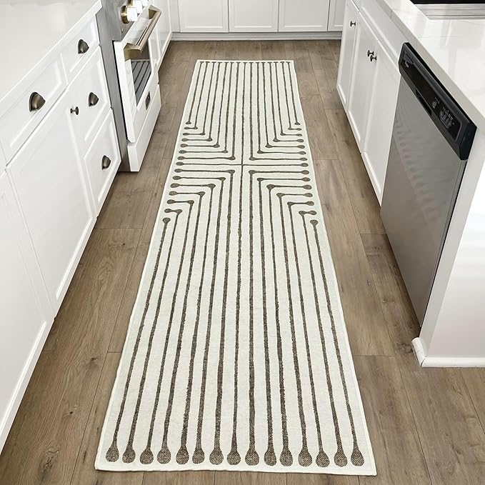 RUGGABLE x Jonathan Adler Machine Washable Area Rug – Inkdrop Camel & Ivory 6 ft Round, Stain-Resistant, Non-Slip – Medium Rugs for Living Room, Bedroom, Hallway, Entryway & Office–with Cushioned Pad
