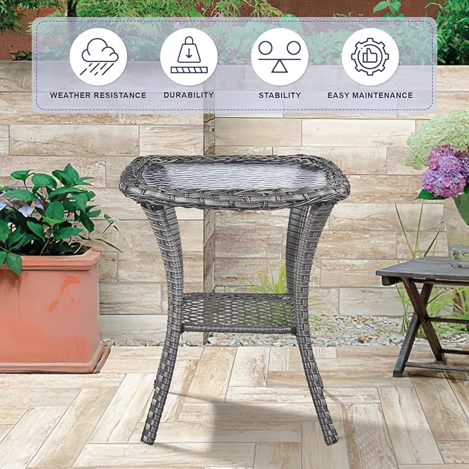 Swivel Patio Chairs sofa Set of 9 with 6" Thick Cushion - Wicker Outdoor Swivel Rocker Patio Chair ,Sofa/Glass coffee table, High Back Comfortable Outdoor Glider Chairs - Gery Wicker | Blue Cushions