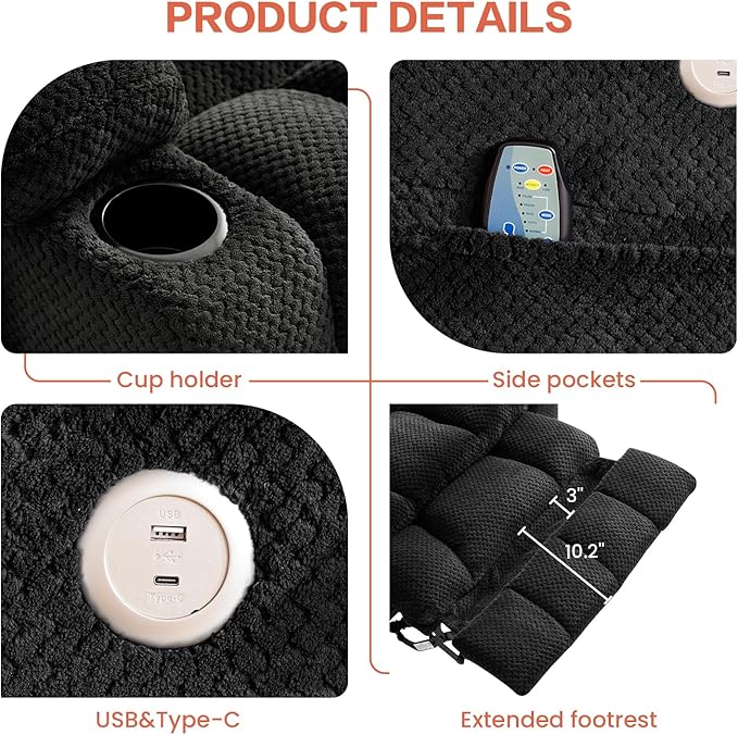 Power Lift Recliner Chair for Adults Oversized Infinite Position Lift Chair for Elderly W/Massage & Heat, Lay Flat Recliner Chair, One-Touch Reset, Cup Holders, Lumbar Pillow, Fabric (Premium, Grey)