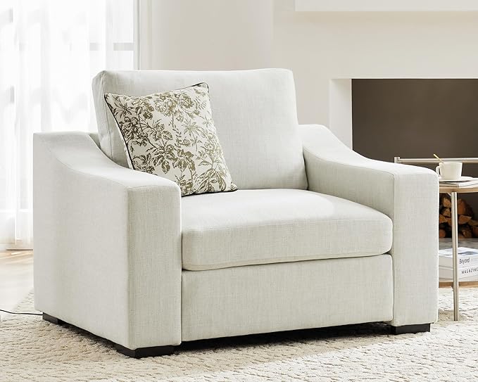 ABCASA Accent Chairs Set of 2,Living Room Furniture Set,Oversized Single Sofa with Extra Wide Armrest,Detachable Cover,Comfy Upholstered Reading Chairs for Office,Apartment,Dorm,Linen,Ivory