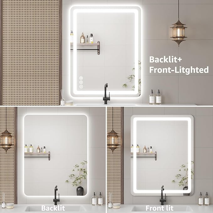 72" x 30" Led Bathroom Mirror with Lights, Anti-Fog & Tri-Color Lighting - Wall Mounted Shaving Mirror with Touch Sensor, Waterproof & Smart LED Vanity Mirror,Tempered Glass, Dimmable Smart Mirror