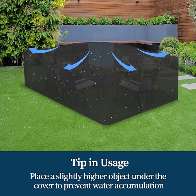 Easy-Going Rectangle Patio Furniture Cover Waterproof Outdoor Dining Table and Chair Cover Anti-UV Outside Sectional Sofa Set Covers (98"L x 78"W x 32"H, Black)