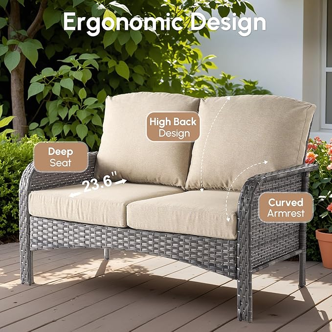 8 PCS Patio Outdoor Furniture Set with Swivel Rocking Chairs,All Weather Wicker Rattan Patio Seating Sofa and Chairs Set,Outdoor Conversaiton Sets for Deck Yard Prrch Garden Poolside,Beige