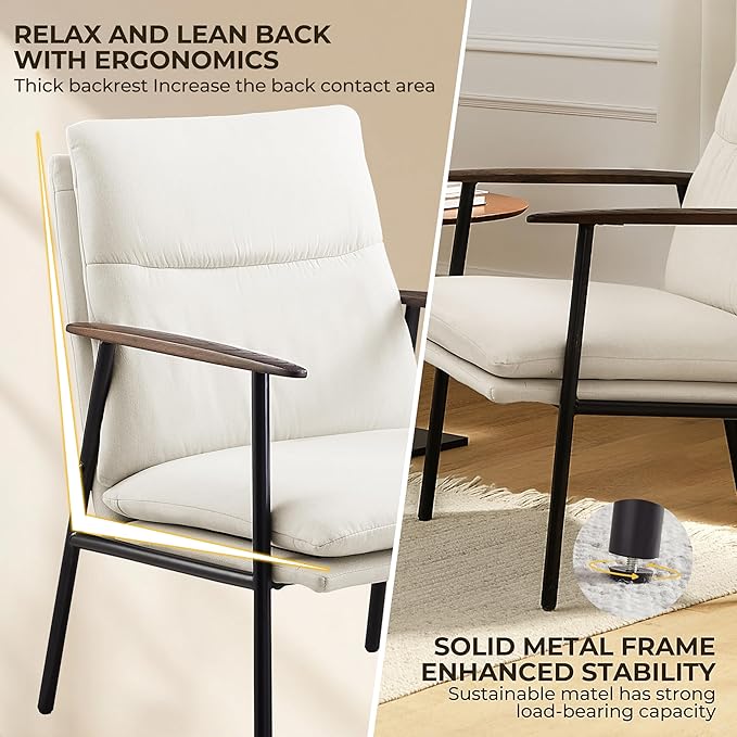 Art Leon Accent Chair- Mid Century Modern Accent Chairs Upholstered Fabric Reading Bedroom Chair Side Sitting Chair with Metal Frame Armchairs for Living Room, Bedroom, Guest Room Beige