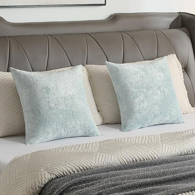 FUTEI Light Blue Flannel Throw Pillow Covers 26x26 Inch Set of 2,Soft Dimensional Textured Euro Pillow Shams,Modern Home Decor for Couch Living Room