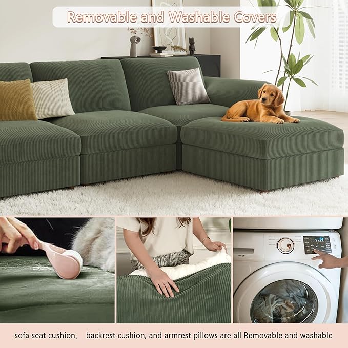 EASE MOOSE Oversized L Shape Sectional Modular Sectional Sofa,Green Extra Large Comfty Cloud Couch,Deep Seat Wide Modular Sofa for Living Room ,Removable Cover