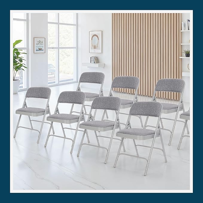OEF Furnishings OEF2200 Series Heavy-Duty Premium Fabric Padded Upholstery Double-Hinged Folding Chairs (4-Pack, Slate Gray)