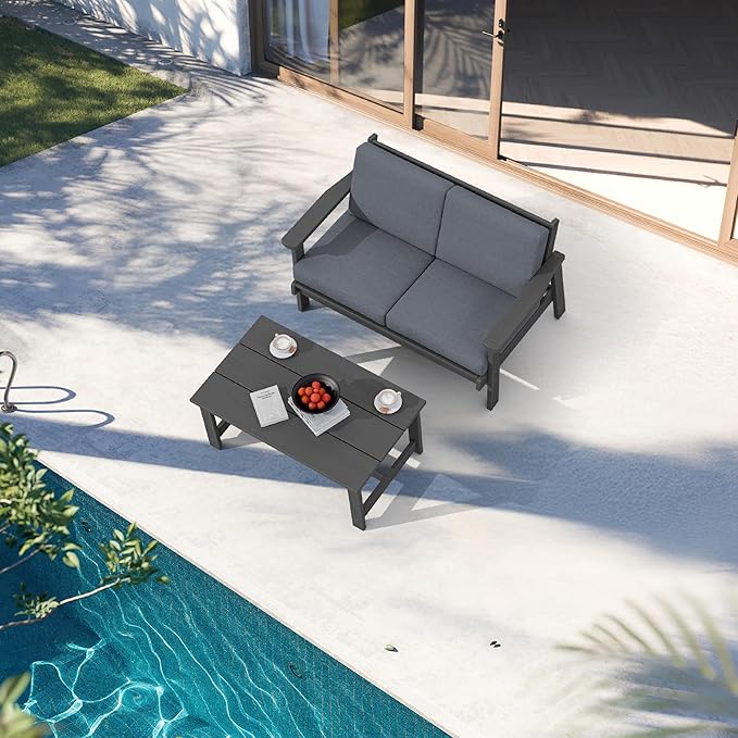 SERWALL Outdoor Loveseat, Grey Frame and Grey Cushion