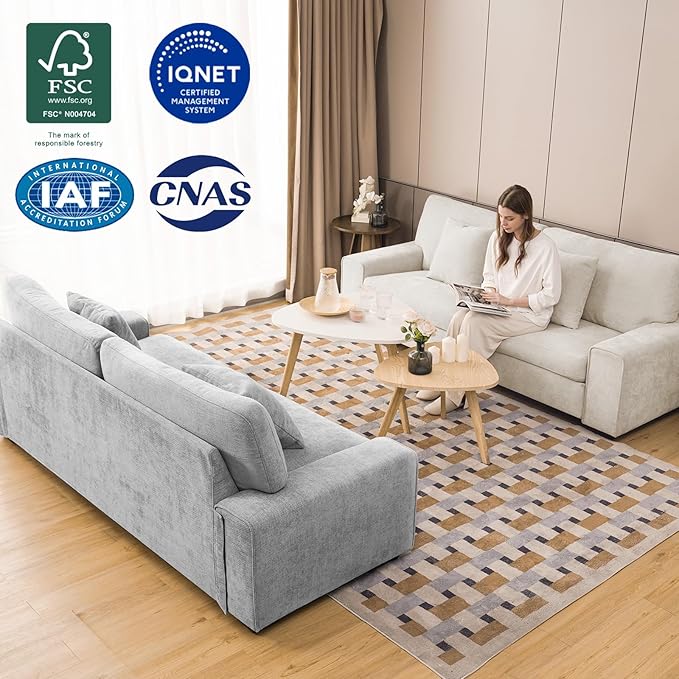 DOPEDIO Modern Loveseat Sofa for Living Room,Chenille Recliner, Removable Cover, Spring Cushions, Solid Wood Frame, Easy Assembly for Small Spaces (71.25inch,Light Gray)